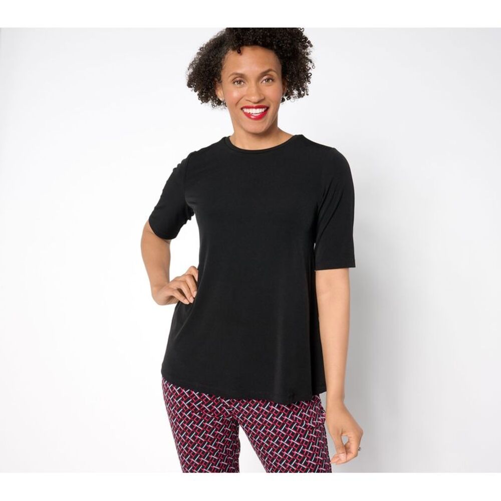 Susan Graver Women's Top Sz XS Essentials Liquid Knit Crew-Neck Black